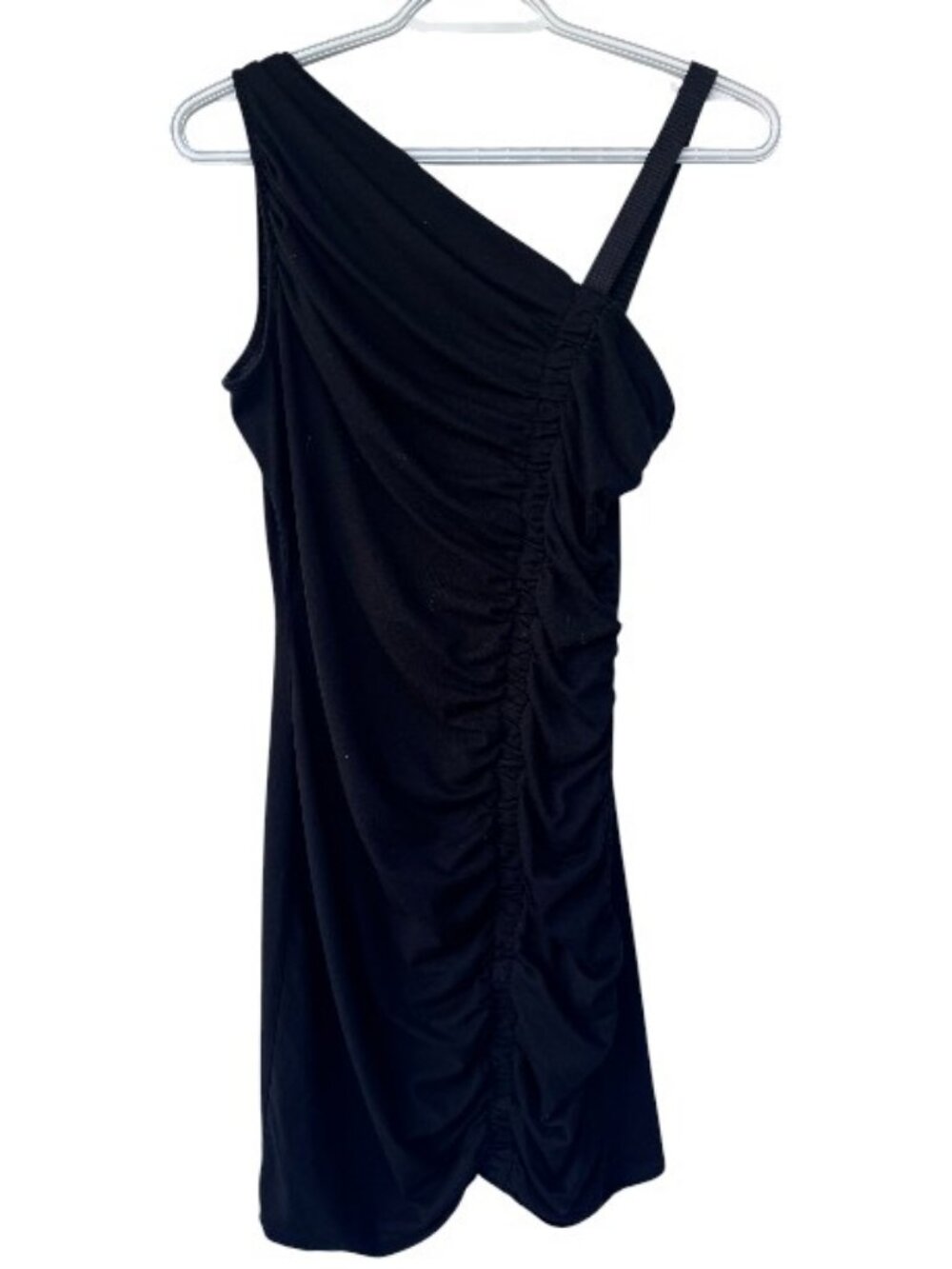 Silence + Noise asymmetrical ruched bodycon dress black women's size M